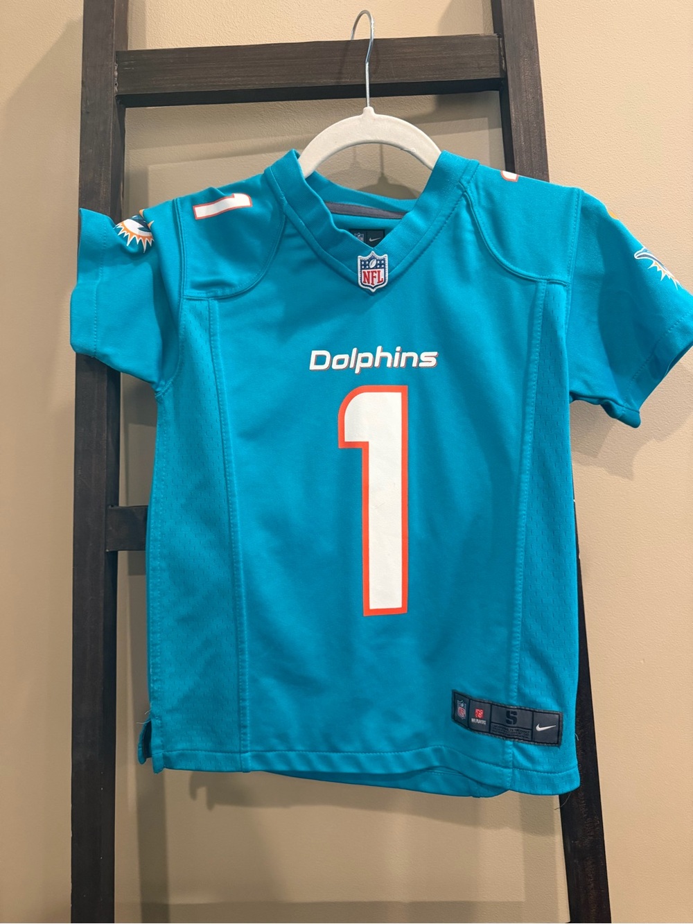 NFL Youth Dolphins Teal Jersey #1 with White & Orange Trim